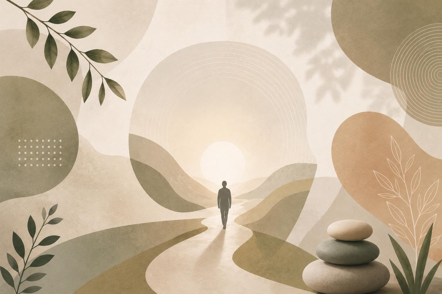 A person walking toward light on a healing journey